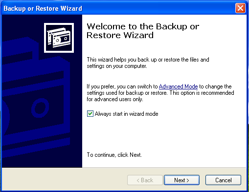 Backup or Restore Wizard